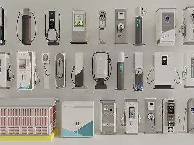 Public Facilities Electric Vehicle Charging Stations With Various Models And Designs 3d model