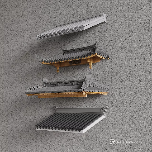 Various Traditional Roof Eave Designs With Ornate Tile And Architectural Details 3d model 