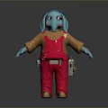 Cartoon Blue Elephant Character In Red Overalls Brown Shirt With Tool Belt Standing
