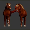 Red Horses With Blonde Mane And Lobster Tail Design In 3D Render