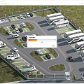 Eco Friendly Parking Lot With Green Landscaped Areas Curved Roads And Bus Parking Bays