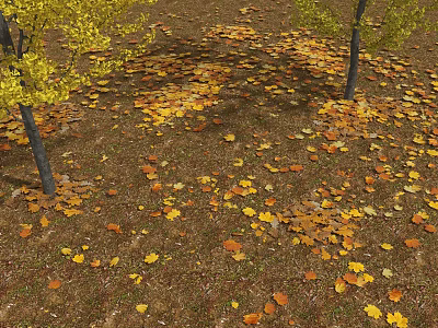 Golden Yellow Ginkgo Leaves Covering Ground With Two Trees In Autumn Scenery 3d model