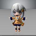 Cute Chibi Cartoon Character With White Blue Streaked Hair Pumpkin Decoration And Orange Blue Outfit