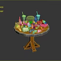Round Wooden Table With Fresh Fruits Colorful Drinks And Various Food Items
