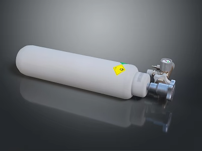 White Household Gas Cylinder With Yellow Label And Silver Valve 3d model