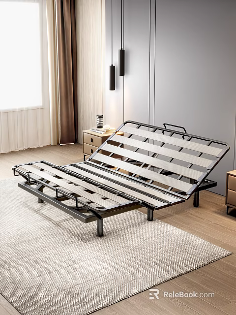 Modern Metal Adjustable Bed Frame with Slat Support in Bedroom Setting 3d model 