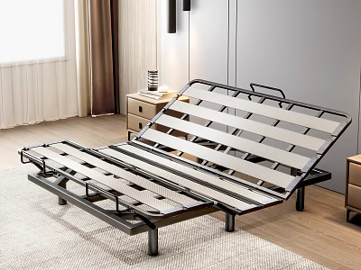 Modern Metal Adjustable Bed Frame with Slat Support in Bedroom Setting 3d model