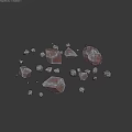 Floor Stack Of Geometric Transparent And Pink Crystalline Objects On Dark Surface 3d model