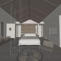 Modern Luxury Hotel Room Interior With King Bed Pendant Light And Armchair