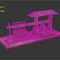 Charming Garden Ornament With Wooden Roofed Structure Plant Boxes And Decorative Wheel