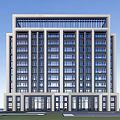 Modern Multi Storey Building Exterior With Light Colored Facade Dark Accents And Grid Roof Design