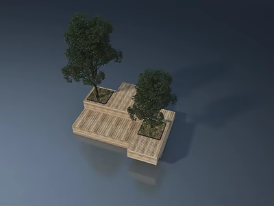 Casement Door In Outdoor Space With Wooden Platforms Trees And Blue Background Reflection 3d model