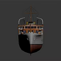 Vintage Orange And White Yacht With Upper Deck Windows Flag And Details