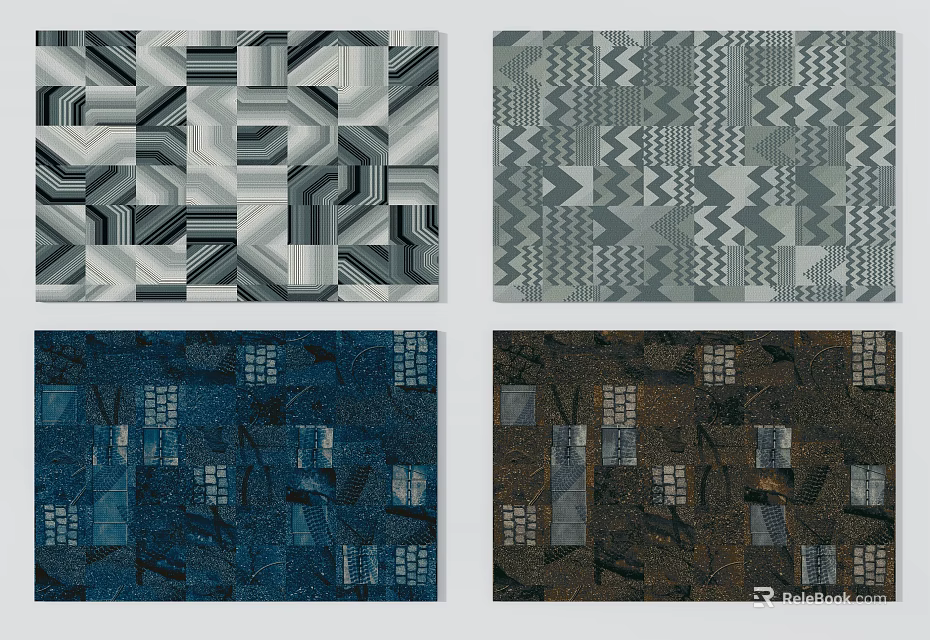 Modern Square Area Rugs Featuring Abstract Geometric Patterns In Various Colors 3d model