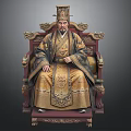 Man in Traditional Golden Attire Sitting on Ornate Carved Throne with Intricate Details
