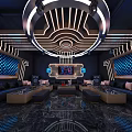 Modern KTV Interior Design With Stylish Lighting Black Sofa And Marble Floor