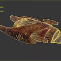 Futuristic Red Aerospace Spaceship With Detailed Golden Emblems And Sleek Cosmic Design