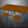 Modern Wooden Dining Table with Metal Frame Smooth Tabletop and Round Stools