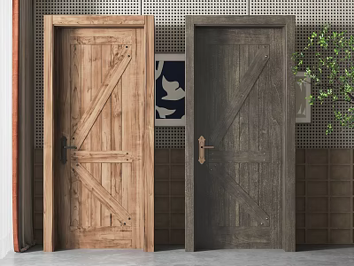 Wooden Flush Doors With Cross Panel Design In Light And Dark Wood Tones 3d model