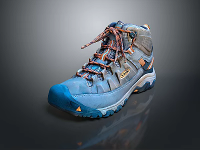 High Top Hiking Boots In Blue Gray With Colorful Laces And Non Slip Sole 3d model