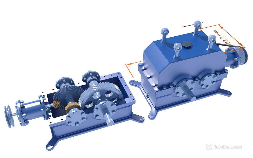 Industrial Equipment Blue Gear Mechanical Structure With Metal Housing Components 3d model 