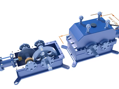 Industrial Equipment Blue Gear Mechanical Structure With Metal Housing Components 3d model