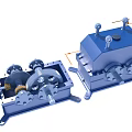 Industrial Equipment Blue Gear Mechanical Structure With Metal Housing Components