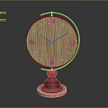 Table Clock With Wooden Dial Metal Frame And Black Orange Base Stand