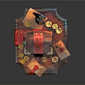 Household Items Display With Open Book Red Cloth Burning Candles Gold Coins And Envelopes
