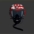 Red Helmet with White Floral Patterns REP Lettering Black Visor and Coiled Tube Design