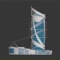 Modern Urban Architectural Complex With Glass Curtain Walls And Unique Tower Design
