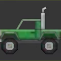 Pixel Art Style Green Off Road Truck With Large Tires And White Roof Antenna