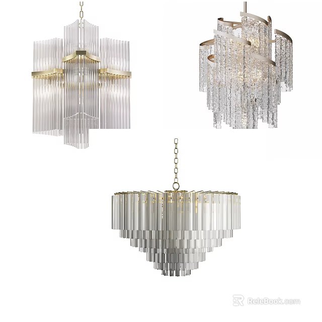 Modern Crystal Chandeliers with Geometric Tiered and Fringed Designs for Elegant Interior Decor 3d model 