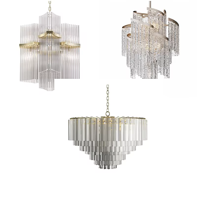 Modern Crystal Chandeliers with Geometric Tiered and Fringed Designs for Elegant Interior Decor 3d model