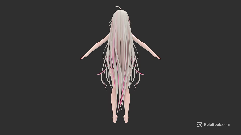Game Movie Female Character Pink White Long Hair Arms Outstretched Barefoot Black Background 3d model 
