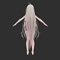Game Movie Female Character Pink White Long Hair Arms Outstretched Barefoot Black Background
