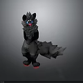 Gray Fluffy Animal with Blue Eyes Wearing Shorts Black Paws and Red Soles