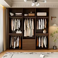 Modern Spacious Open Wooden Wardrobe With Multiple Compartments And Neatly Arranged Clothes And Storage Boxes