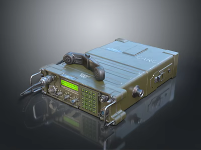 Vintage Military Portable Radio Communication Equipment With Handset And Control Panel 3d model