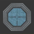 Outdoor Decorative Fountain With Octagonal Design Statue Centerpiece Blue Water And Carved Base