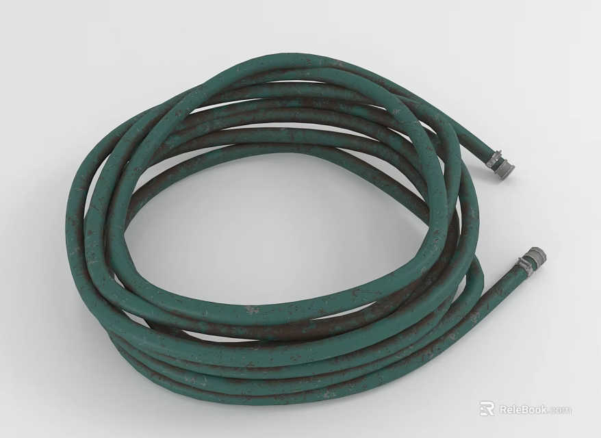 Durable Coiled Green Garden Hose With Two Metal End Connectors 3d model 