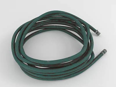 Durable Coiled Green Garden Hose With Two Metal End Connectors 3d model
