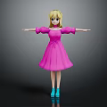 3D Cartoon Character With Blonde Hair Pink Dress Blue Shoes And Outstretched Arms