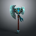 Glowing Enchanted Mythical Axe With Blue Gemstone And Ornate Wooden Handle