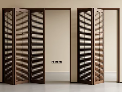 Modern Wooden Folding Doors with Louvered Design in Minimalist Open Interior Space 3d model