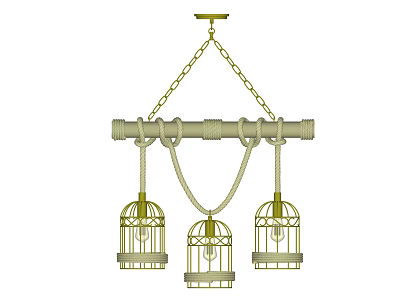 Birdcage Shaped Chandelier With Three Hanging Decorative Shades And Chain Rod Design 3d model