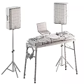 Professional Audio Equipment Setup On Table With Speakers Mixer Turntable Laptop And Headphones
