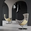 Modern Leisure Chair With Beige Gray Curved Design Metal Base Black Arches Pendant Lights