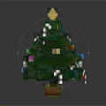 Pixel Style Green Christmas Tree With Star On Top Colorful Ornaments White String Lights And Base