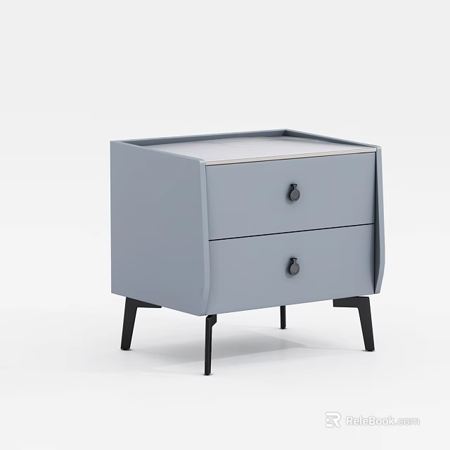 Gray Modern Minimalist Bedside Table With Two Drawers And Black Legs 3d model